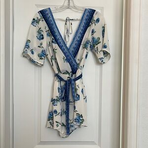 Francesca's Collections Blue and White Floral Jumpsuit